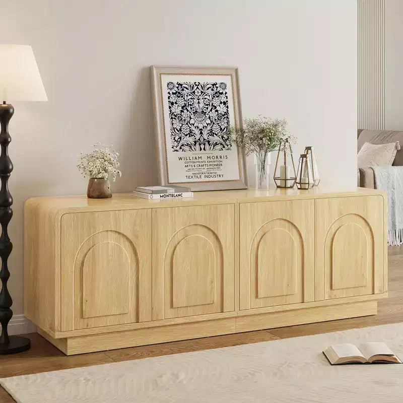 Meuble TV de 160 cm pour téléviseur de 55/60/65 pouces, console TV de 178 cm avec 2 portes et rangement ouvert, table console basse et moyenne à cannelures