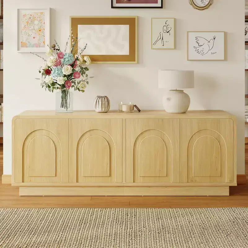 Meuble TV de 160 cm pour téléviseur de 55/60/65 pouces, console TV de 178 cm avec 2 portes et rangement ouvert, table console basse et moyenne à cannelures