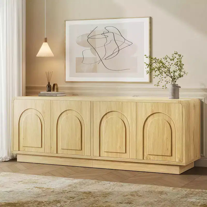 Meuble TV de 160 cm pour téléviseur de 55/60/65 pouces, console TV de 178 cm avec 2 portes et rangement ouvert, table console basse et moyenne à cannelures