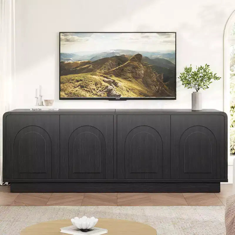 Bestier 63 TV Stand for 55/60/65 inch TV, 70 TV Console Table with 2 Doors Cabinets &amp; Open Storage, Fluted Low Medium Console Table