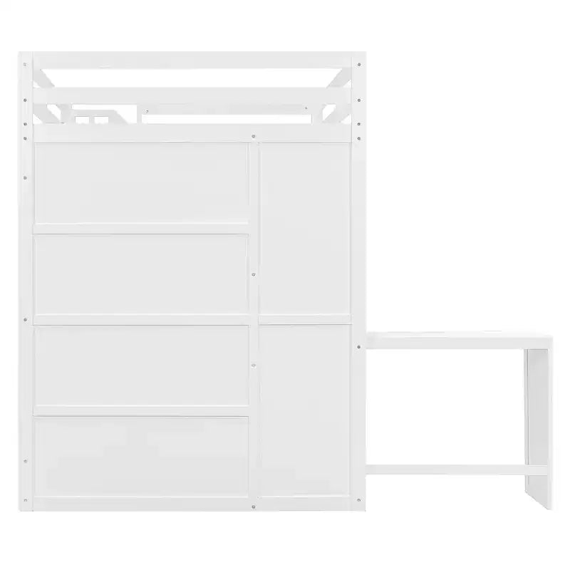 Lit mezzanine pleine grandeur moderne avec armoire, bureau, étagères et panneaux de porte pliants
