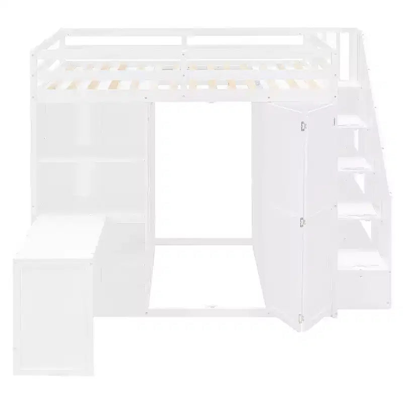 Lit mezzanine pleine grandeur moderne avec armoire, bureau, étagères et panneaux de porte pliants