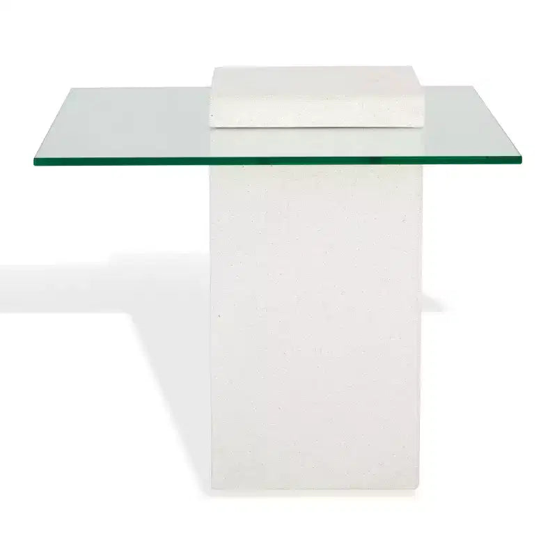 Sophibeth Concrete And Glass Accent Table - Indoor/Outdoor - SFV2610 - Ivory/Clear - Safavieh Couture