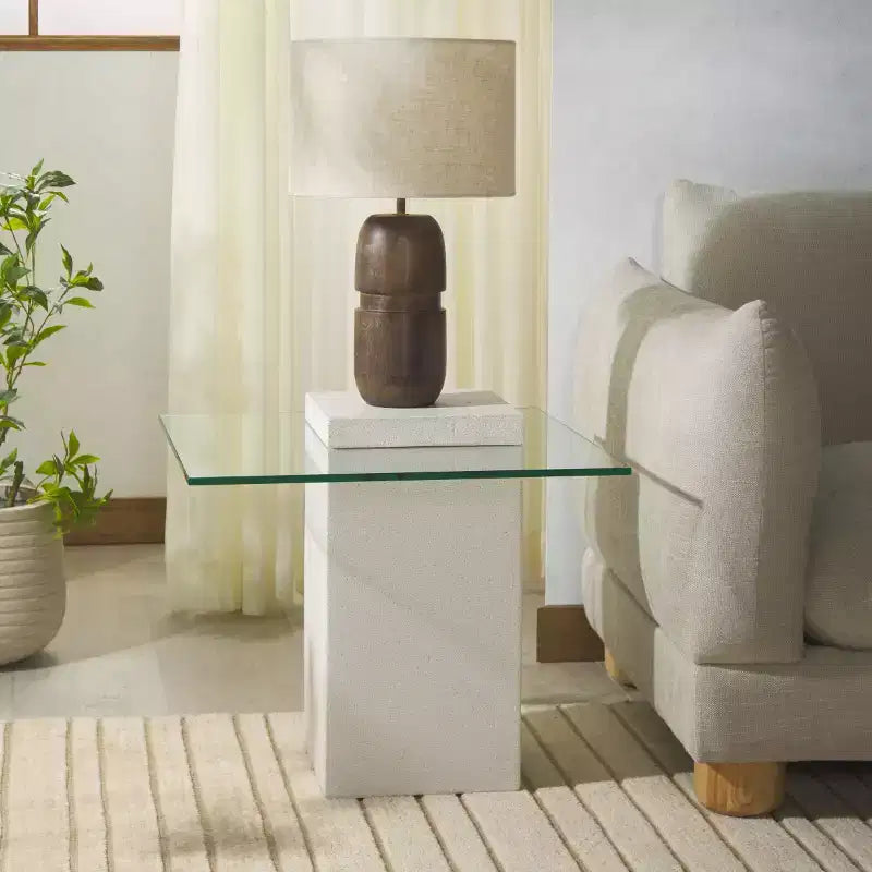 Table d'appoint en béton et verre - Intérieur/Extérieur