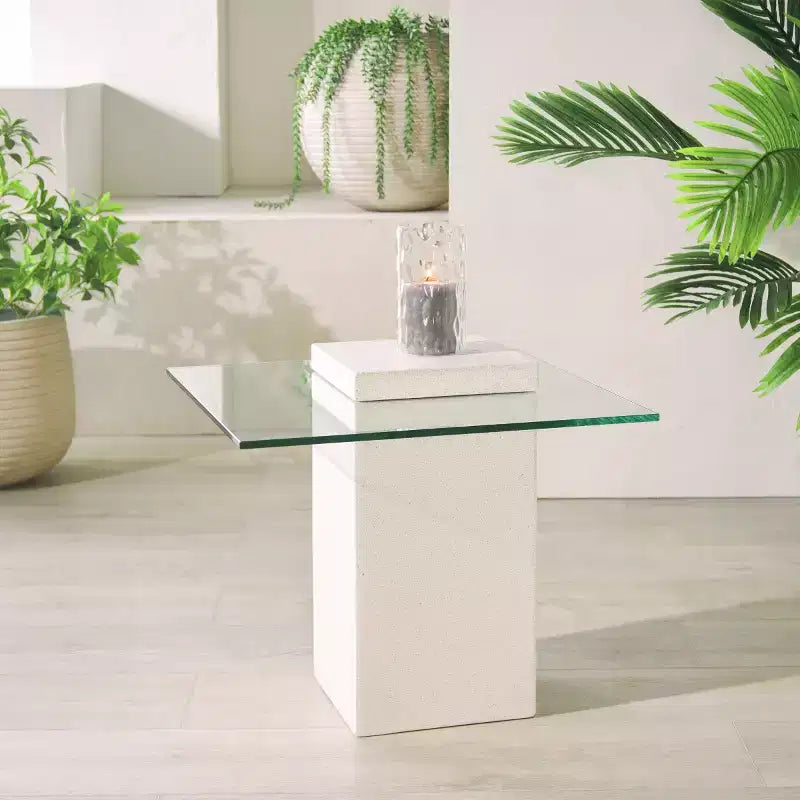 Table d'appoint en béton et verre - Intérieur/Extérieur