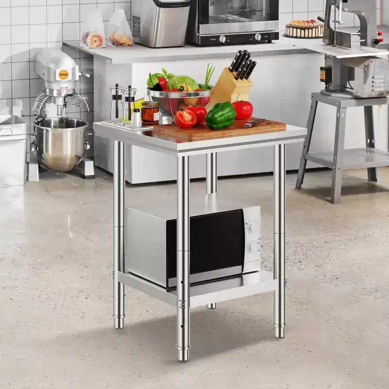 Table de préparation en acier inoxydable, 24 x 24 x 31 pouces, capacité de charge de 700 livres, établi en métal robuste avec hauteur réglable