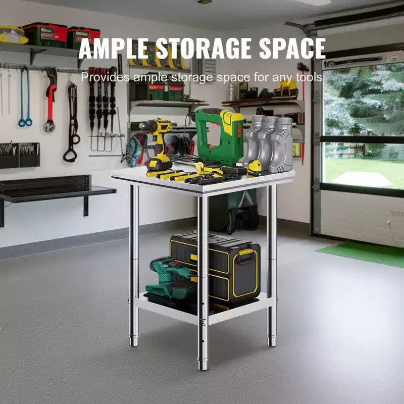 Table de préparation en acier inoxydable, 24 x 24 x 31 pouces, capacité de charge de 700 livres, établi en métal robuste avec hauteur réglable