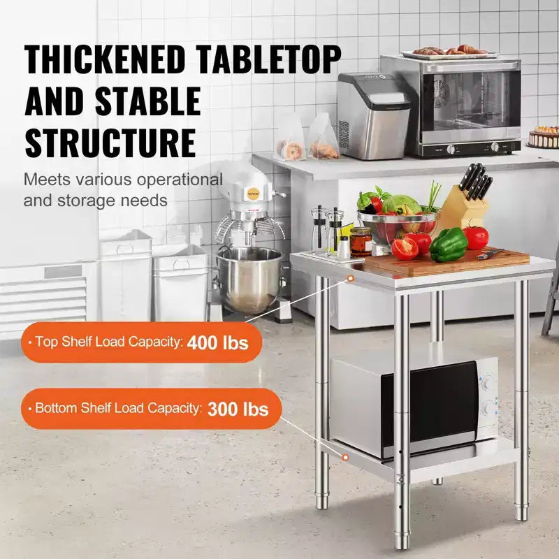 Table de préparation en acier inoxydable, 24 x 24 x 31 pouces, capacité de charge de 700 livres, établi en métal robuste avec hauteur réglable