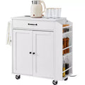 Kitchen Island Cart, 32 Mobile Carts with Storage Cabinet, Rolling Table with Power Outlet, Spice Rack