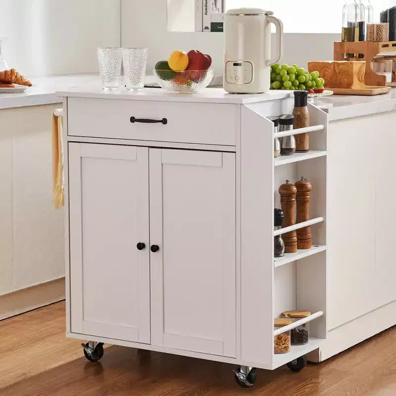 Desserte d'îlot de cuisine, 32 chariots mobiles avec armoire de rangement, table roulante avec prise de courant, porte-épices