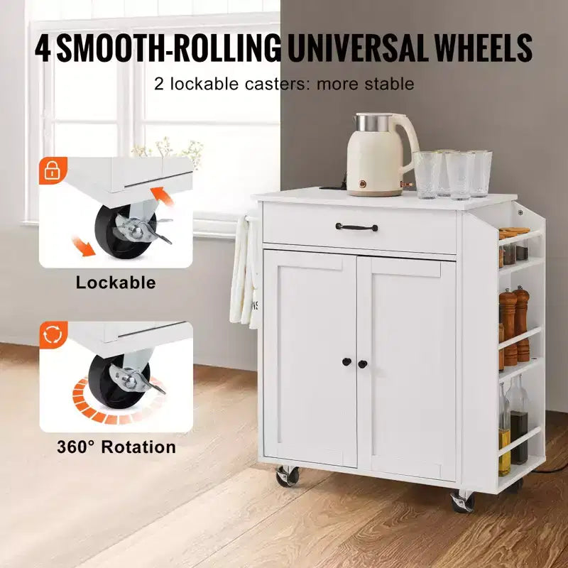 Desserte d'îlot de cuisine, 32 chariots mobiles avec armoire de rangement, table roulante avec prise de courant, porte-épices