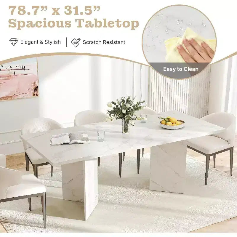 Table à manger extensible 63-78,7 po, design rustique en bois avec rail coulissant fluide et base robuste, polyvalente pour la cuisine, le salon, blanche