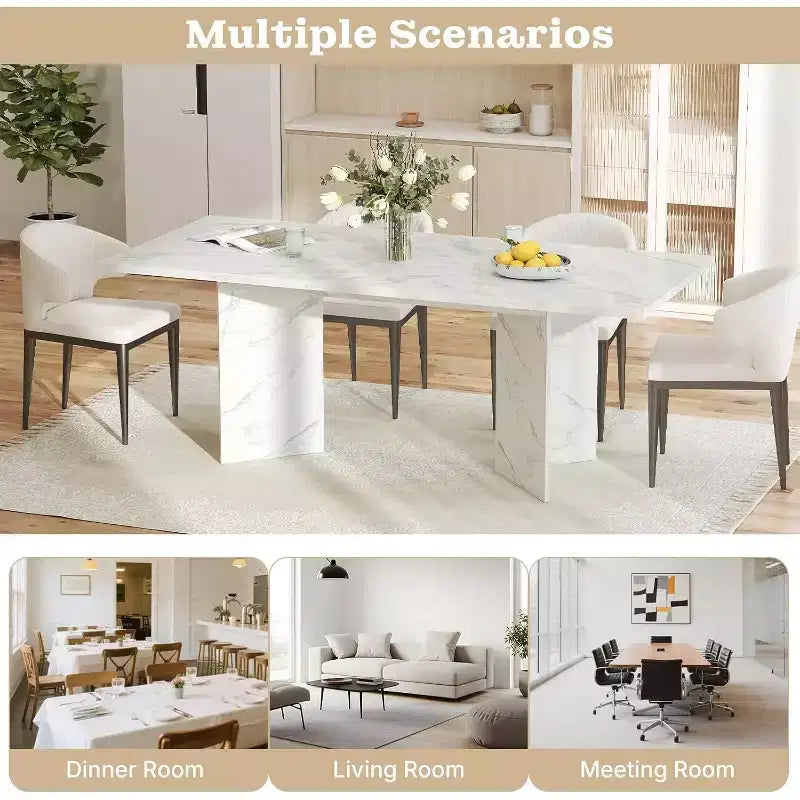 Table à manger extensible 63-78,7 po, design rustique en bois avec rail coulissant fluide et base robuste, polyvalente pour la cuisine, le salon, blanche