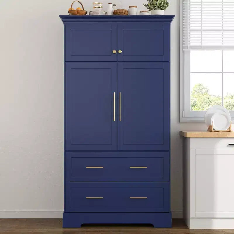 GDFStudio Ares 72.6 Freestanding 4-Door Kitchen Pantry with Pull-out Trays and Large Drawers