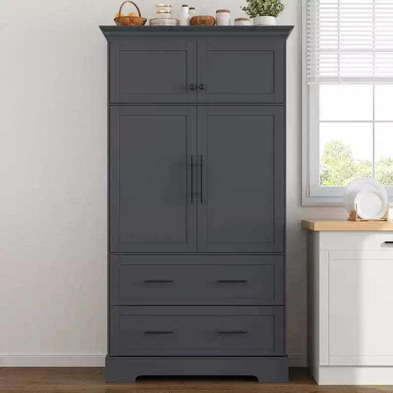 Garde-manger de cuisine autoportant à 4 portes de 184,4 cm avec tiroirs coulissants et grands tiroirs