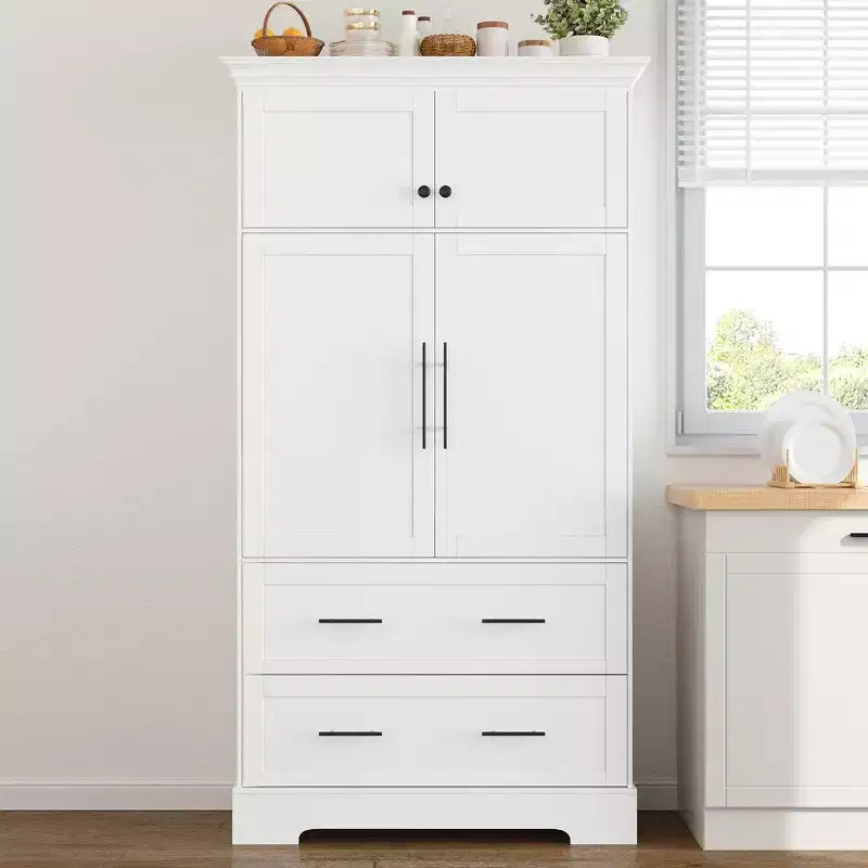 Garde-manger de cuisine autoportant à 4 portes de 184,4 cm avec tiroirs coulissants et grands tiroirs