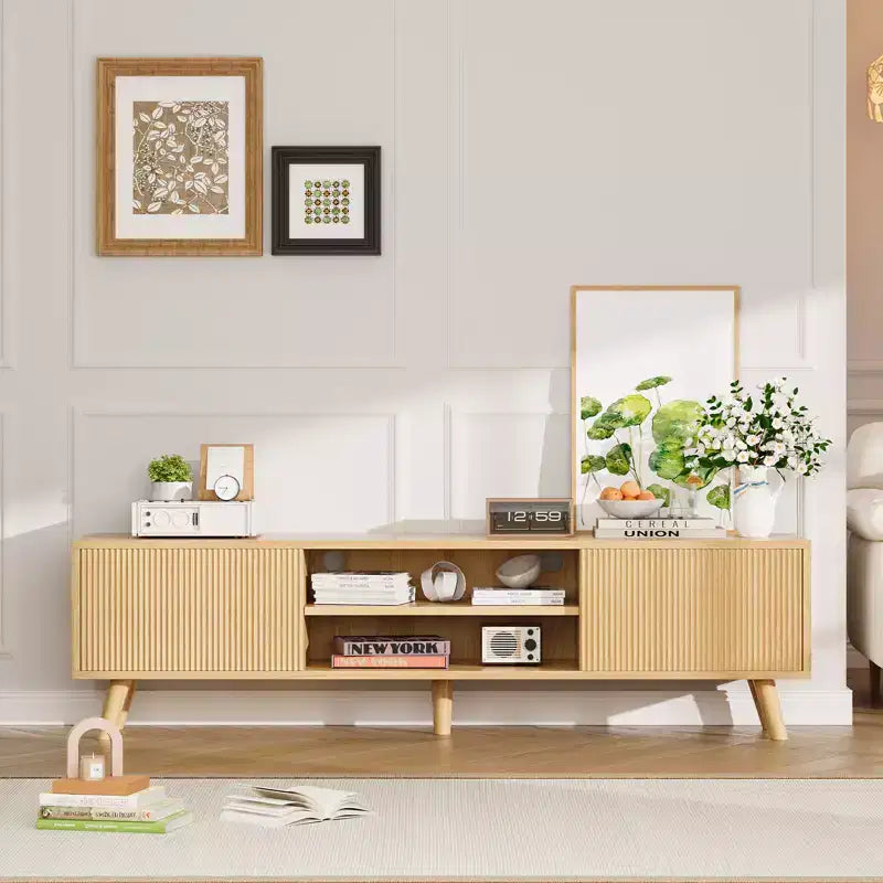GDFStudio Avalon Wood Fluted Wave TV Stand for TVs up to 70 Inches