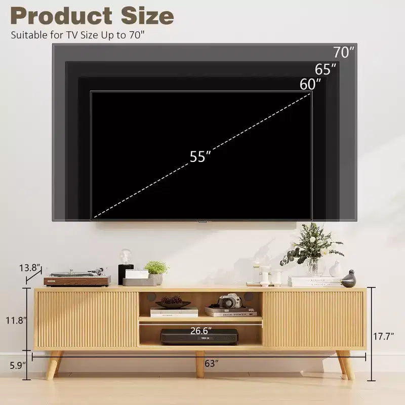 Meuble TV cannelé en bois ondulé pour téléviseurs jusqu'à 70 pouces