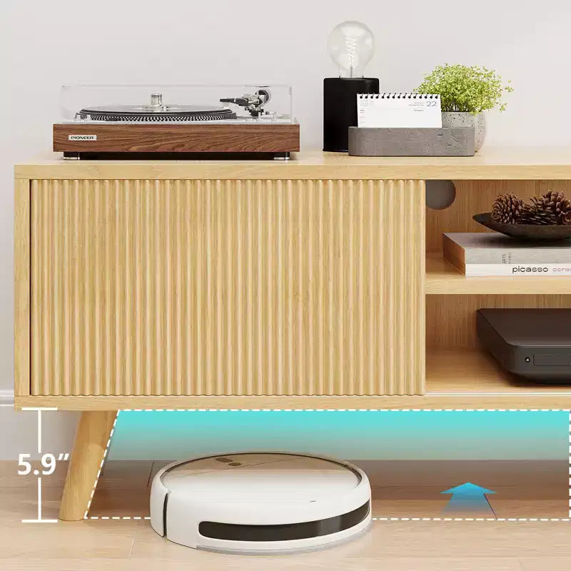 Meuble TV cannelé en bois ondulé pour téléviseurs jusqu'à 70 pouces