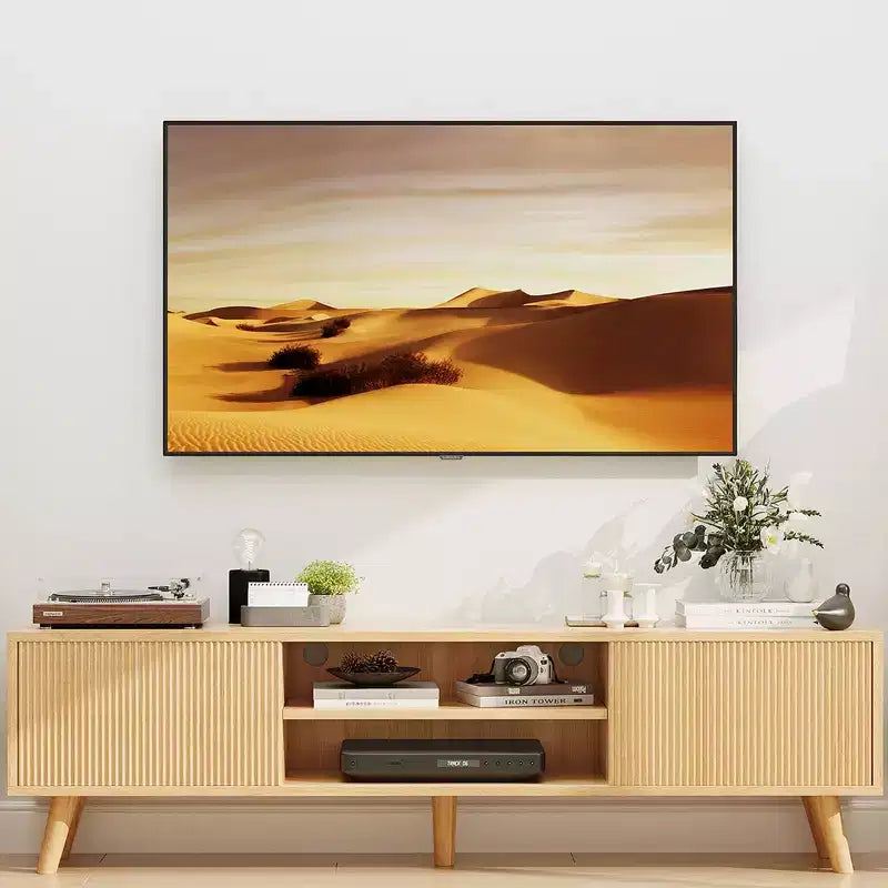 Meuble TV cannelé en bois ondulé pour téléviseurs jusqu'à 70 pouces